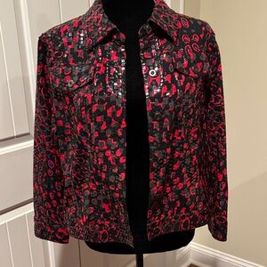 Ruby Rd. Red and Black Patterned Jean Jacket